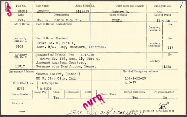 Andrew Robert E burial file front