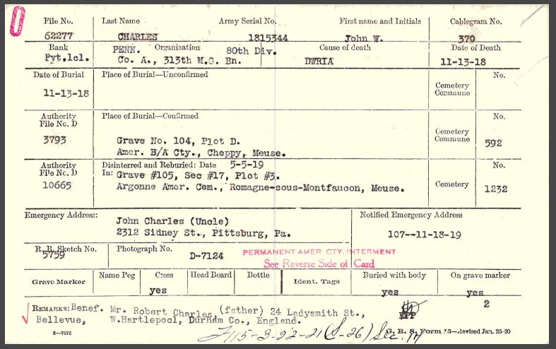 Charles John W burial card front